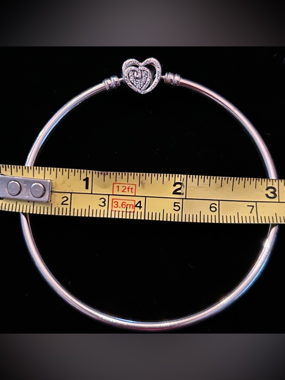 Pandora 925 Sterling Silver Heart Charm Bangle Bracelet with Crystal Accents - Picture 6 of 6